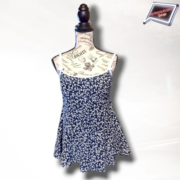 Vintage 90s Pinup Calico Floral Skirted Swim Dress, 14 - Picture 8 of 11